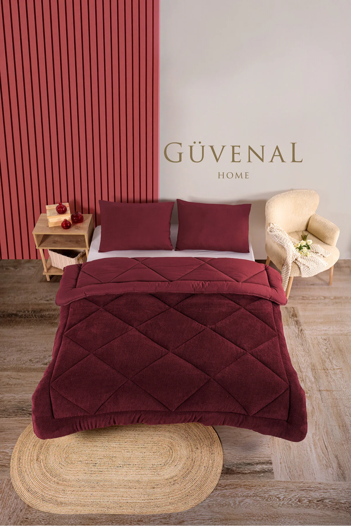 Güvenal Elite Wellsoft Çift Kişilik Çift Taraflı Yastık Kılıflı Lüx Yorgan Seti Yorgan Uyku Seti Çeyiz Bordo