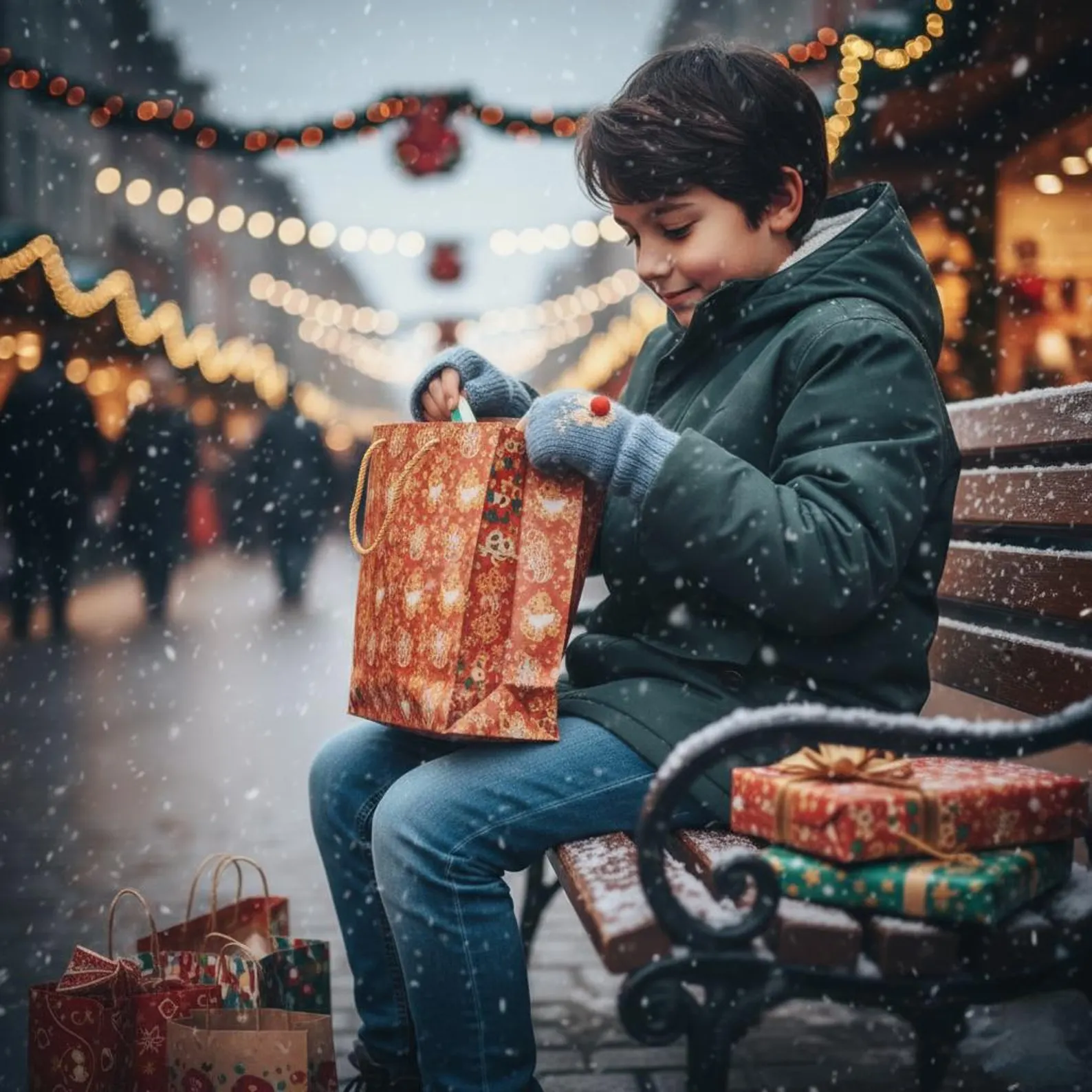 Newdaycraft El Örgüsü Geyik Nakışlı Mavi Parmaksız Eldiven Açık Mavi