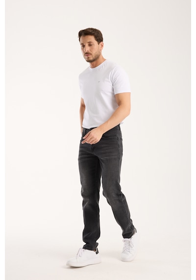 Erkek Pantolon Siyah Regular Fit Fermuarlı Jeans Füme
