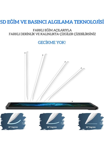 Apple Uyumlu iPad  Air 4 5 Air 16 Pro 11 12.9 Mini 6 İle Kablosuz Şarj Palm Rejection Stylus Kalem