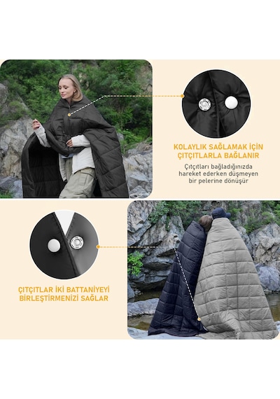 Haegs Kamp Battaniyesi - Dış Mekan Hafif Kompakt Seyahat Yorganı Kamp Yürüyüş Outdoor Şal, Battaniye 200-150 Cm Gri