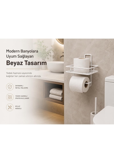 Yapışkanlı Beyaz Tuvalet Kağıtlığı, Yedek Rulo Hazneli Wc Kağıtlık, Duvar Tipi Banyo Tuvalet Kağıdı Askısı, Delmeden Kolay Kurulumlu Banyo Düzenleyici Diğer
