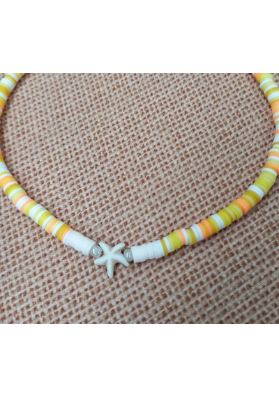 Sarı Deniz Yıldızı Boncuk Fimo Kolye Renkli Kadın Kolye PYTKFIMOK Gümüş