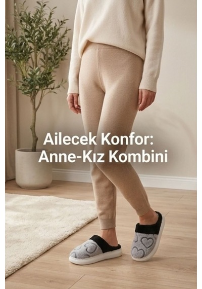 Unisex Ultra Hafif Yumuşak Peluş Kaymaz Taban Anne Çocuk Misafir Gri Kalp Desenli Ev Terliği 5808 Unisex Ultra Hafif Yumuşak Peluş Kaymaz Taban Anne Çocuk Misafir Gri Kalp Desenli Ev Terliği 5808