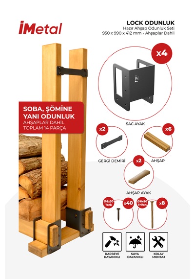 Lock Odunluk Hazır Ahşap Odunluk Seti950x990x412mm Ahşaplar Dahil