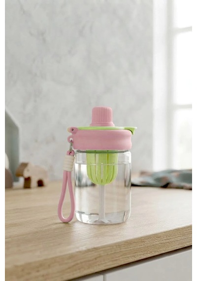 Askılı Pipetli Sızdırmaz Meyve Hazneli Suluk 600 Ml Pembe