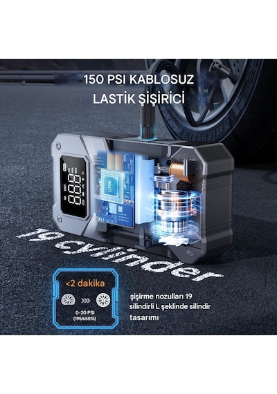 UTRAI Jstar JS20 10000mAh 5000A Jump Starter Taşınabilir Akü Takviye Cihazı + Lastik Şişirme Pompası (18W QC3.0 + Çanta + LED Lamba + Powerbank + Eldiven)