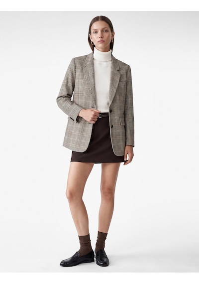 Koton Cepli Düğmeli Uzun Kollu Kruvaze Ekose Blazer Ceket Ekru Ekose 7wak50028uw