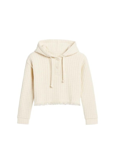 Kız Çocuk Pamuklu Kapüşonlu Püsküllü Sweatshirt-16223 KREM