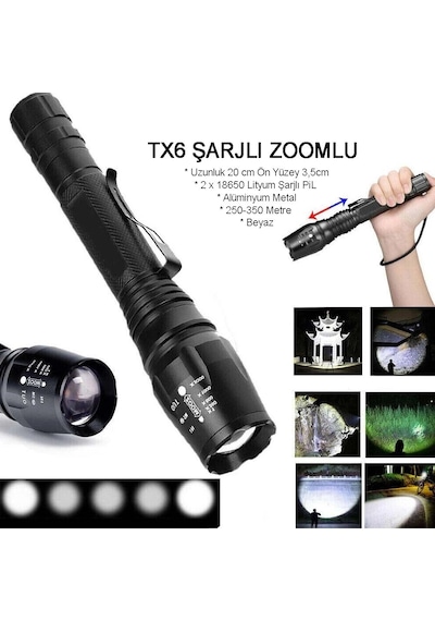 Profesyonel Tx6 Şarjlı Zoomlu El Feneri Wt-241 Beyaz