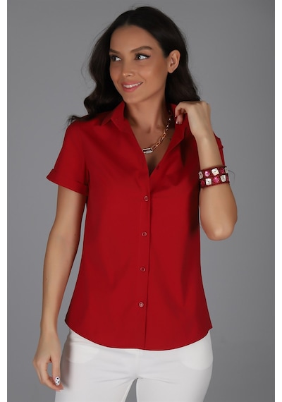 Sweetness Kadın Bordo Kısa Kollu Likralı Gömlek Bordo