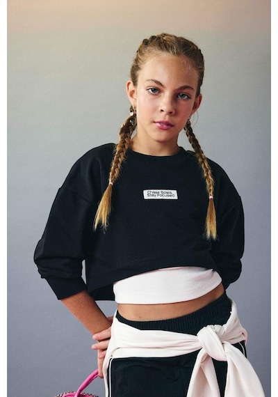 Defacto Kız Çocuk 2li Takım Relax Fit Bisiklet Yaka Baskılı Sweatshirt Atlet F2797a825aubk81 Siyah