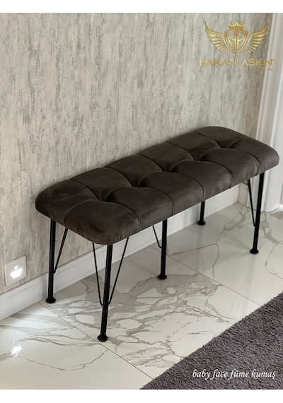 By Hakan Aşkın Siyah Metal Ayaklı Pouf Pouf 2024 New Style Babyface Puf & Bench Koyu Füme Füme Babyface