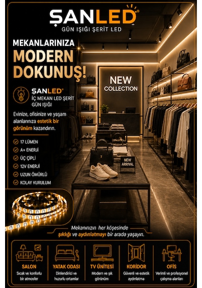 3 Çipli Şerit Led Gün Işığı Rengi 12v 40 Metre