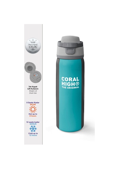 Coral High Renkli Çizgili Desenli Pipetli Ve Direkt İçim Çelik Termos 800 Ml 38556 Gri - Siyah