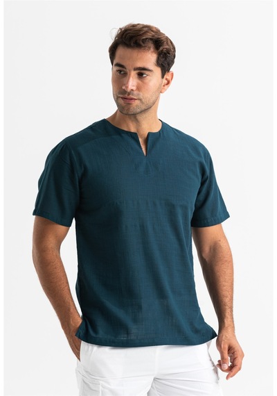 Büyük Beden Kısa Kol Şile Bezi Bisiklet Yaka Erkek Tshirt Koyu Pe Koyu Petrol