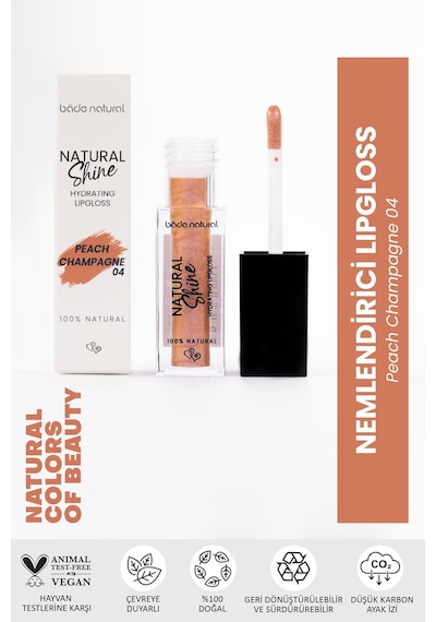 Bade Natural Nemlendirici Lipgloss Peach Champagne 04 Dudak Parlatıcısı %100 Doğal