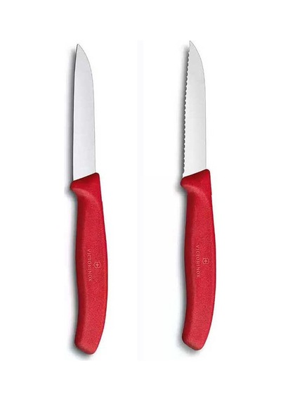 Victorinox 8 Cm Kırmızı Tırtıklı Ve Düz Bıçak Seti 2li Kırmızı