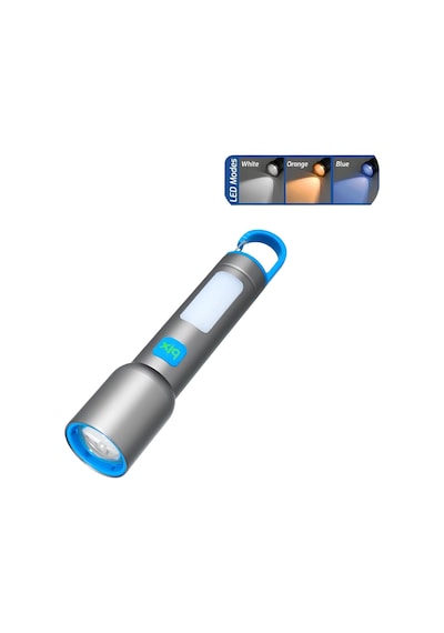 Bix Bx1010fl 3 Renk Led Beyaz Mavi Turuncu Zoom Özellikli Şarjlı El Feneri 500 Lümen 500 Menzilli Cob Yan Işıklı Type-c Gri