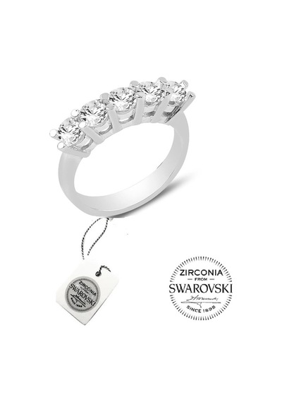 Gümüş Swarovski Beş Taşlı Yüzük