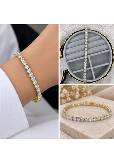 Premium Parlak Ve Şık Gold Renk Zirkon Taşlı Su Yolu Kadın Bileklik 20cm Altın