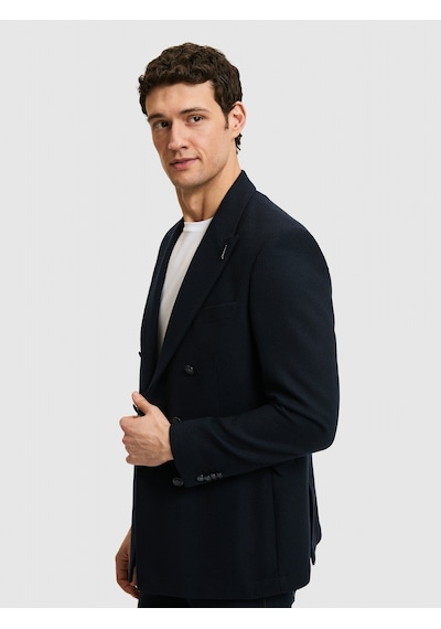 Cacharel Lacivert Slim Fit Yün Karışımlı Kruvaze Ceket