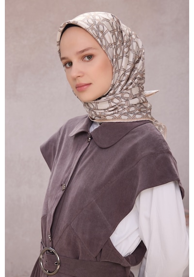 BELLİ Geometrik Desen İpek Twill Eşarp 4214d01 Taş - 87