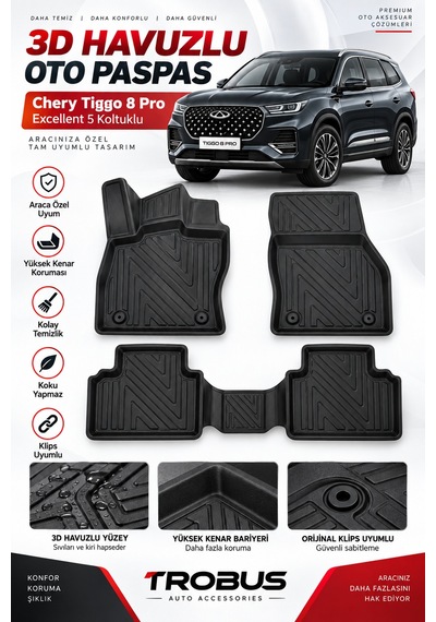 Chery Tiggo 8 Pro 5 Koltuklu Excellent 2025 Karbon Desenli Premium 3d Havuzlu Oto Paspas