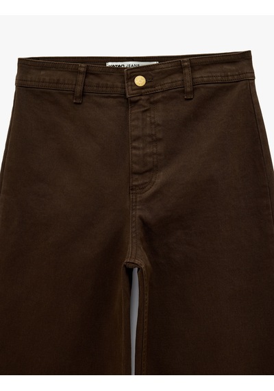 Koton Cepli Rahat Kalıp Kesik Paça Yüksek Bel Jean Pantolon - Culoette Jean Kahverengi 7wal40002mw Kahve