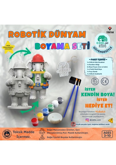 Codlaı Kids Robotik Dünyam 3d Boyama Seti - Çocuklar İçin Eğitici Yaratıcı Oyuncak Boyama Kiti - Mühendis Fil