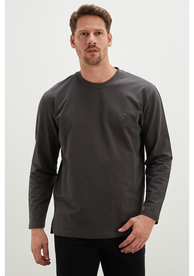 Fullamoda Baskılı Bisiklet Yaka Sweatshirt Antrasit