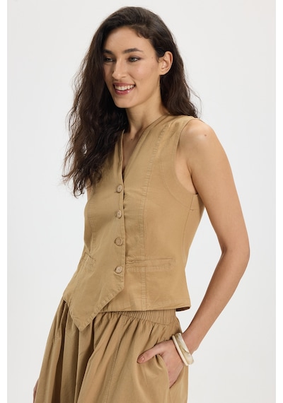 Tudors Kadın Slim Fit Dar Kesim %100 Pamuk V Yaka Çift Cepli Bej Etek Yelek Takım-50456 Tudors Kadın Slim Fit Dar Kesim %100 Pamuk V Yaka Çift Cepli Bej Etek Yelek Takım-50456