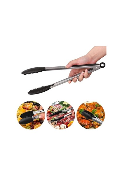Paslanmaz Gövdeli Silikon Uçlu Yemek Pişirme Maşası Nve118