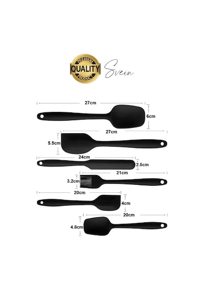 6 Parça Silikon Spatula Fırça Kaşık Bıçak Yemek Hazırlık Pasta Mutfak Seti Yanmaz Yapışmaz Siyah Çok Renkli