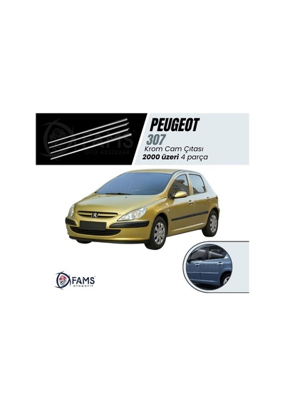 Peugeot 307 Hb Krom Cam Çıtası 4 Prç. 2000 Üzeri P.  Çelik