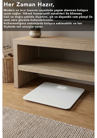Led Ekran Cam Dijital Baskül - 180kg Kapasiteli Kişisel Hassas Kilo Ölçer Tartı Beyaz