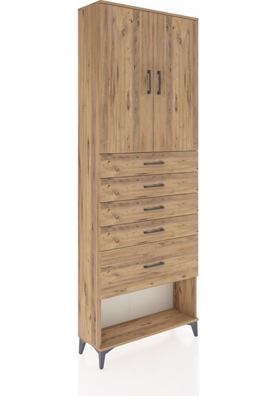 Arges Dolap 2 Raflı 5 Çekmeceli 2 Kapaklı 88x30x243 Çam-çam Atlas Çam