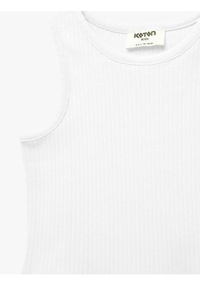 Koton Ribanalı Pamuklu Basic Beyaz Kız Çocuk Kolsuz T-shirt 6skg30022ak