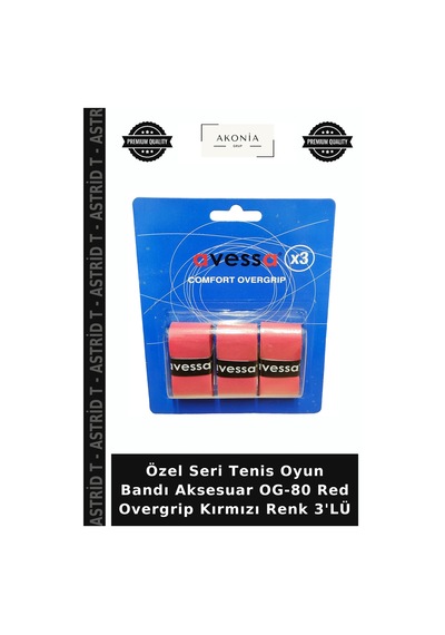 Özel Seri Tenis Oyun Bandı Aksesuar Og-80 Red Overgrip Kırmızı Renk 3'lü