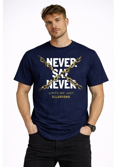 Herkesemoda Never Say Detaylı Basic T-shirt Lacivert