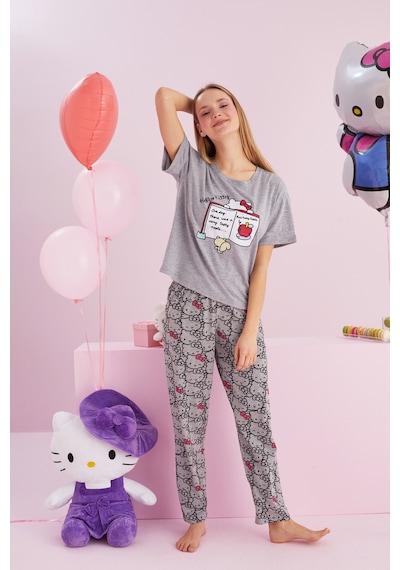 Siyah İnci Lisanslı %100 Pamuk Çok Renkli Bisklet Yaka Pijama Takım Hk001 Gri Siyah İnci Lisanslı %100 Pamuk Çok Renkli Bisklet Yaka Pijama Takım Hk001 Gri