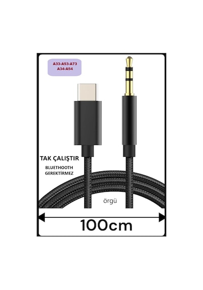 Samsung Uyumlu A54 A34 A33 A53 A73 Type C Aux Kablo Type C Ses Kablo Örgü Hasır Dac Çipli Kablo