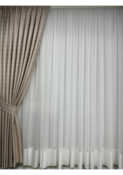 Labirent Desen Krem Fon Perde 1/3 Sık Pile Krem