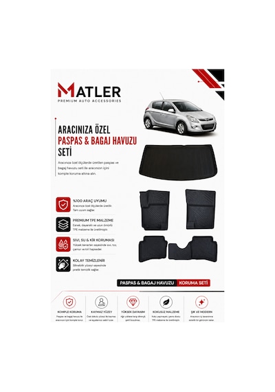 Hyundai İ20 2010 Model 4d Ekstra Havuzlu Paspas Ve Bagaj Havuzu Set
