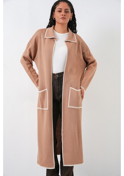 Bigdart Kadın Uzun Oversize Triko Hırka 15962 - Camel