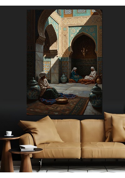 Ahşap Tablo Tarihi Avluda İnsanlar Çocuk Odası Tabloları