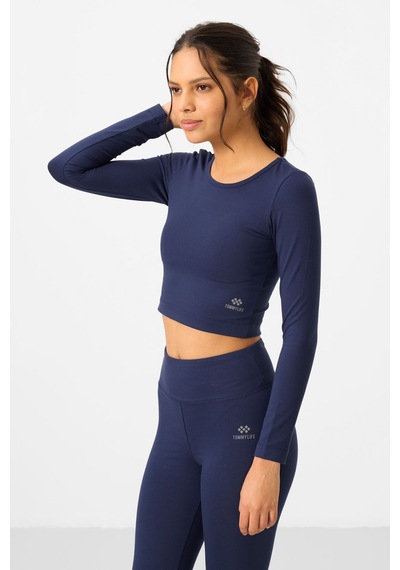 Tommylife İndigo Yüksek Bel Uzun Kollu Slim Fit Crop Top Kadın Tayt Takım - 95286 Tommylife İndigo Yüksek Bel Uzun Kollu Slim Fit Crop Top Kadın Tayt Takım - 95286