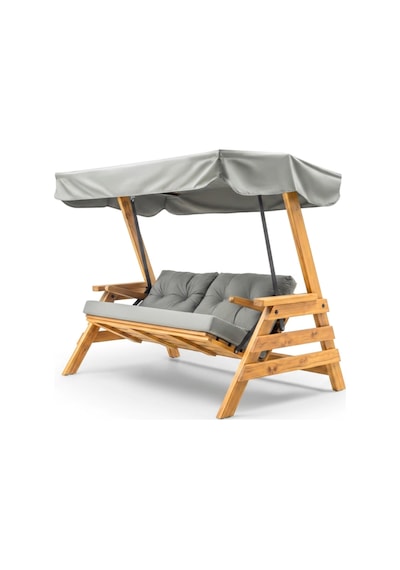 Riva Swing Ahşap Dış Mekan Bahçe Balkon Ve Teras Salıncağı Açık Renk Ağaç Salıncak Gri