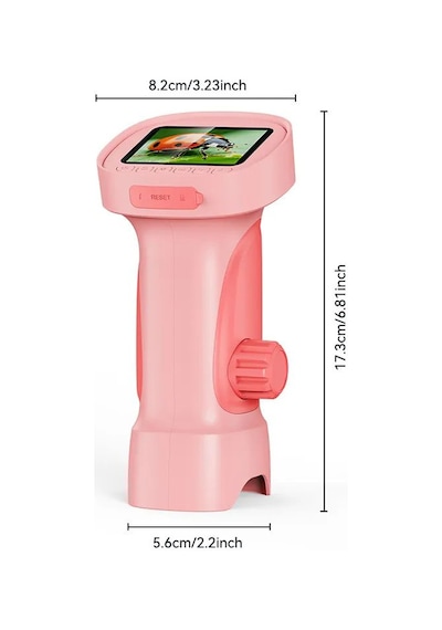 395 Pembe Taşınabilir Dijital Çocuk Mikroskobu - 2.4 İnç Ips Ekranlı, 1080p Full Hd, 1000x Zoom, 8 Led Işıklı Eğitici Bilim Kiti