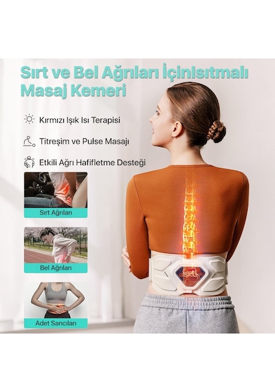Skg W9 Pro Tens-Ems Bel Ve Sırt Masaj Aleti, Isı Terapisi-Termoterapi, Fototerapi Bel Kemeri Krem